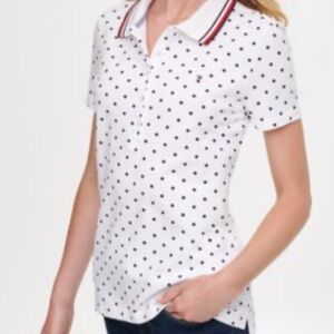Tommy Hilfiger navy polkadots on white background Polo 1X NWT